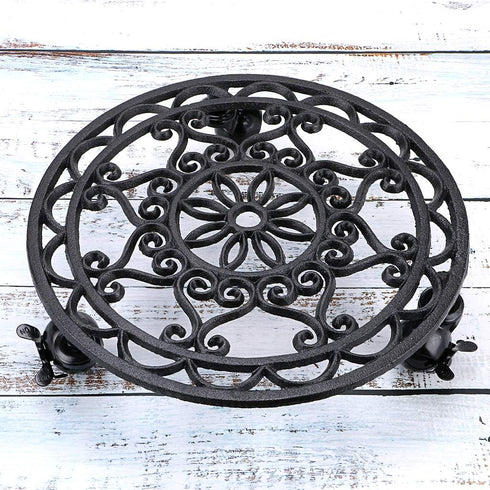 Skelang 12.6 Inches 350 Lbs Plant Stand, Cast Iron Plant Pallet Caddy, Plant Pot Dolly with Brake Wheel, Load Capacity