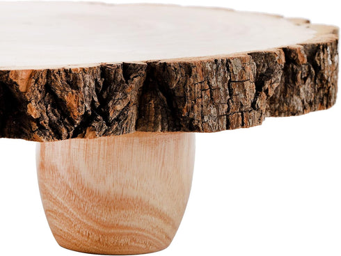 11 Inch Frcctre Wood Cake Stand, Round Wooden Cupcake Pedestal, Paulownia Woods Slice with Legs, Rustic Cake Holder