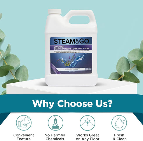 Steam & Go Demineralized Water, 32 oz, Ready-to-Use Lavender Scented Floor Cleaner Liquid for Mop Steamer