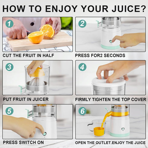 Electric Juicer Rechargeable, Portable Citrus Juicer Machine with USB and Cleaning Brush for Orange, Lemon, Citrus,