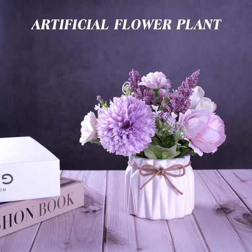Meyerascal Artificial Potted Flowers, Small Ceramic Vase Fake Flower Plants Desktop Decoration Indoor for Home