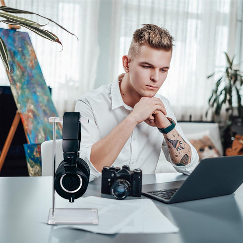 Acrylic Headphone Stand, Clear Gaming Headset Holder for Desktop Display Office Accessories with Metal Hardware
