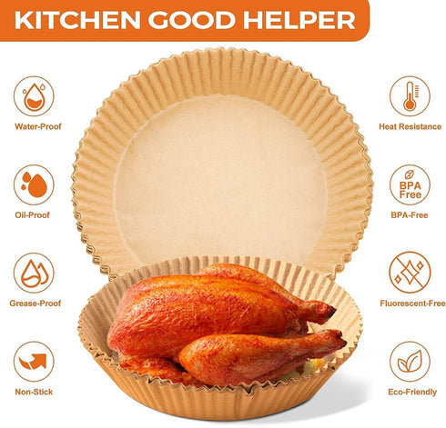 Vailnd 9inch Round Air Fryer Disposable Paper Liners, 125PCS Non-Stick Food Grade Air Fryer Parchment Liner, Oil Resistant, Waterproof, Food Grade Baking Paper for 5-10 QT Air Fryer Microwave by vailnd
