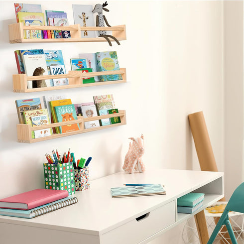 birola 32 inches Set 3,Wood Nursry Shelves of Floating Nursery Book Shelves for Wall,Wall Bookshelves