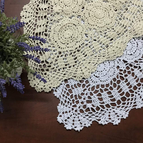 Hetao 16x27 100% Cotton Handmade Crochet Lace Table Runners, Oblong Doilies, Beige