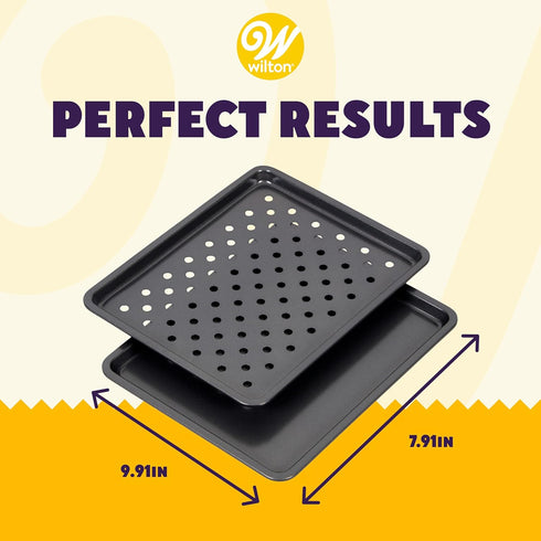 Wilton Perfect Results Toaster Oven Baking Sheet Pan & Crisper Tray, 2-Piece Baking Set, Black, Steel by Wilton