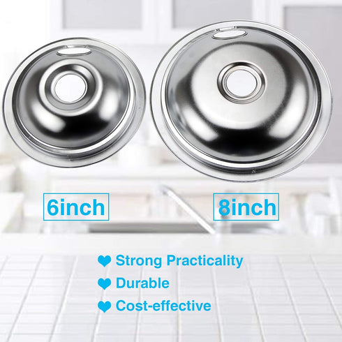 4 Pack Range Burner Chrome Drip Pan Bowls Set, 316048413 & 316048414 Replacement for Frigidaire