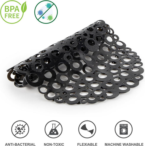 27 14 Inch WELTRXE Oval Bathtub Mat Non Slip, Black Bubbles Bath Mats for Tub, Shower Mat with Drain Holes, Suction