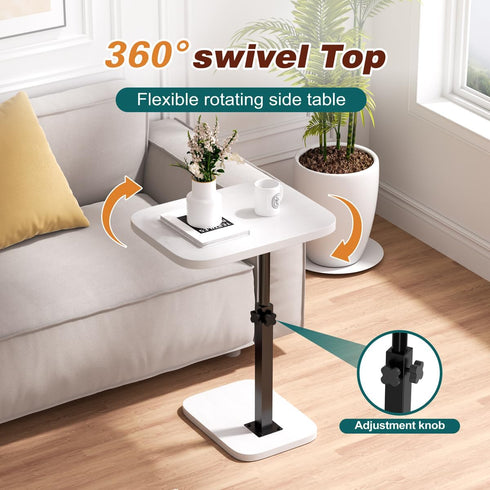Adjustable Side Table TV Tray, C Shaped End Table, Small Bedside Table, Mid Century Modern Accent Nightstand for Living