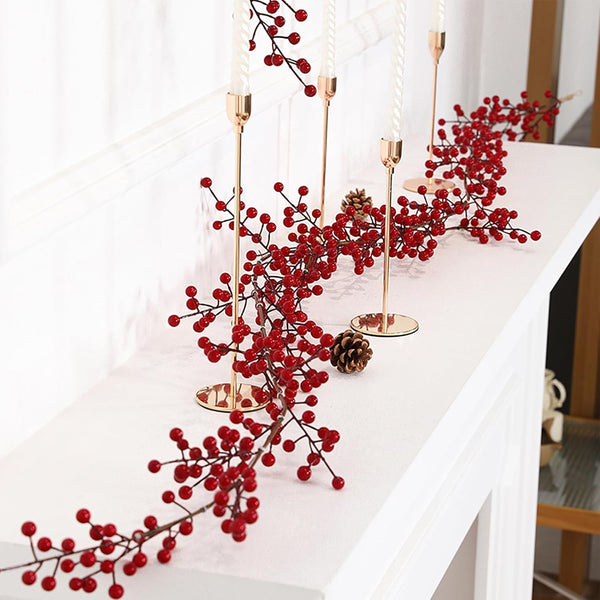 Wuhetyo Christmas Red Pip Berry Garland, Artificial Burgundy Red Berry Vines Garland Decor