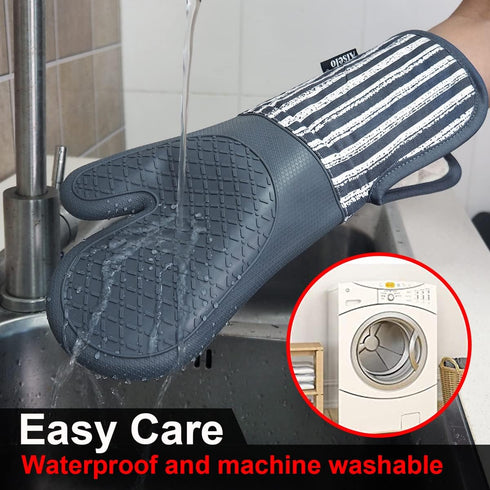 Silicone Oven Mitts Heat Resistant 932?, Set of 2 Extra Long Kitchen Mittens for Baking and Cooking