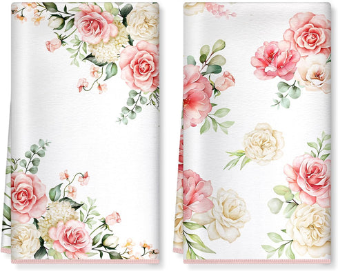 Pink Flower Microfiber Kitchen Towels, Soft Absorbent Watercolor Floral Hand Towel 15.7