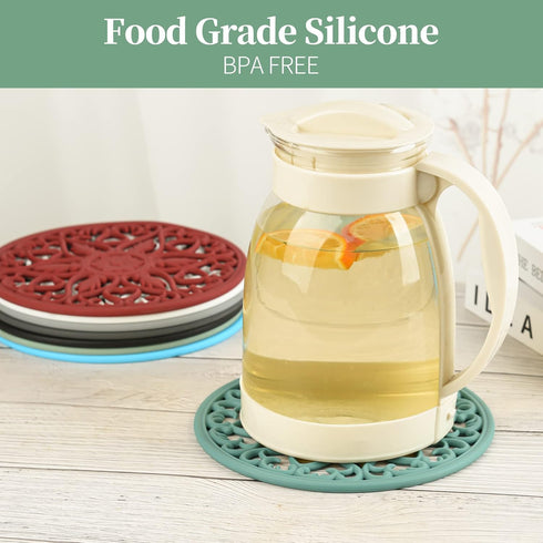 Silicone Trivets for Hot Dishes, Heat Resistant Mat for Kitchen Counter, Round Silicone Mat Set of 6 Gray