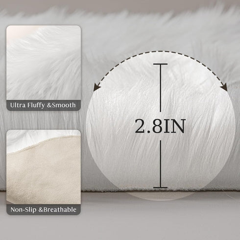 Ashler Fluffy Shaggy Faux Fur Rug, Ultra Soft 3 x 5 Feet Rectangle, White Fuzzy Rug, Machine Washable, Nursery Decor