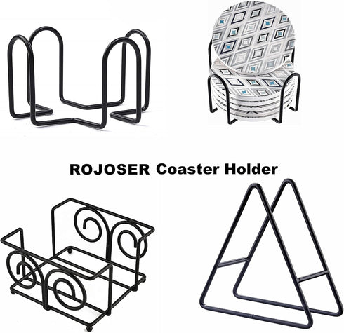 3PC Kocent Vintage Coaster Holder, Black Iron Metal Storage Caddy for Round and Square Coasters, 4.3 Inch