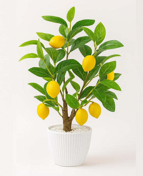 AceList Artificial Lemon Tree with White Pot, 18 Faux Citrus Plant for