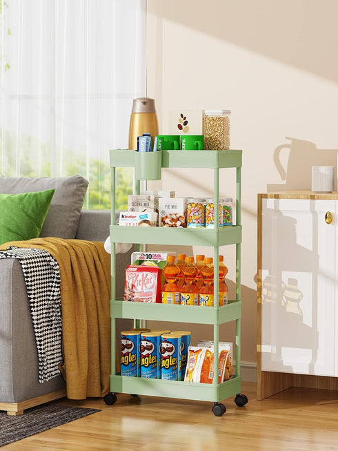4 Spaces7.1" LEHOM Slim Rolling Storage Cart - Tiers Bathroom Organizer Utility Cart Slide Out Storage Shelves Mobile
