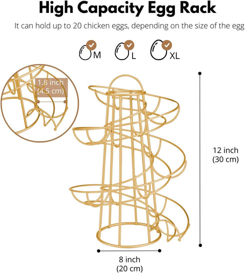 Flexzion Modern Spiral Egg Skelter, Freestanding Gold Countertop Egg Holder for Fresh Eggs Display