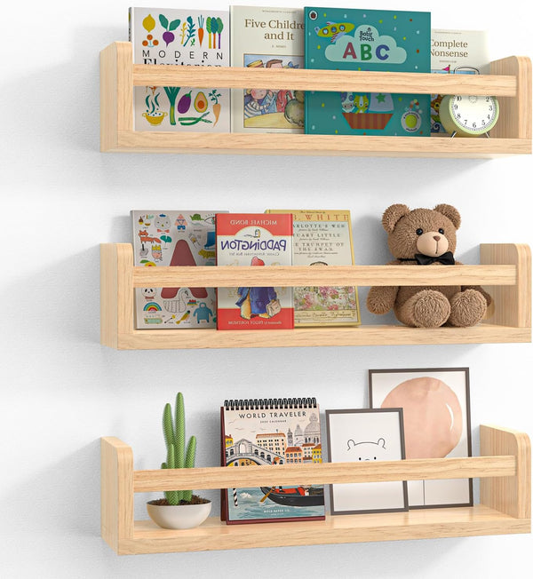 Floating Wall Nursery Book Shelves for Bedrooms Kids 16.5 Inch Natural Color