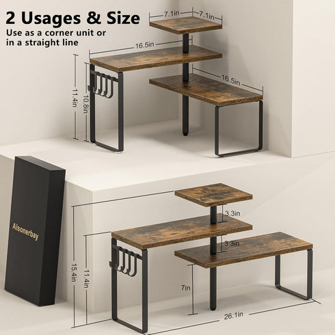 Countertop Organization,3 Counter Alsonerbay Organizer Tier Corner Shelf for Kitchen with Hooks for Coffee Area