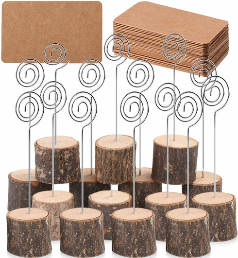 20Pcs Premium Wood Place Card Holders with 30 Pcs Kraft Place Cards - Memo Holder, Table Number Stands for Wedding