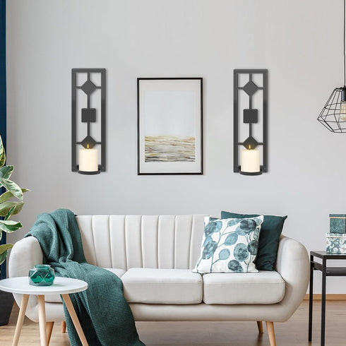 2 OYEFLY DIY Pcs Wall Sconce Candle Holder,Metal Wall Art (Black)