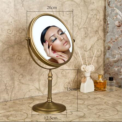Leyden Antique Brass Makeup Mirror - 3X Magnifying Vanity Mirror, Double Side 7.8 Inch for Bathroom