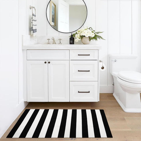 IOHOUZE 2x4.3 Black White Striped Rug, Washable Front Door Mat for Outdoor and Indoor Decor