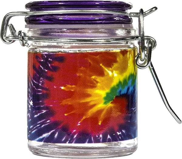 Airtight Glass Herb Mini Storage Jar, Clamping Lid in Choice of Design (Tie Dye, Small)