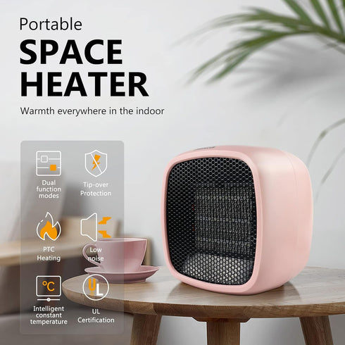 Portable Space Heater, YOUCIDI 1000W/800W Ceramic Electric Heater, Compact Small Warmer, Heat Up in 2 Seconds, Safe and Quiet for Office Room Desk Indoor Use (Pink) by YOUCIDI