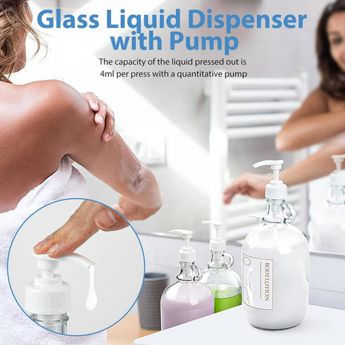 2 Pack 64 Oz Sovietiep Laundry Detergent Dispenser with Pump and Lid - Half Gallon Glass Pump Bottle for Laundry Soap