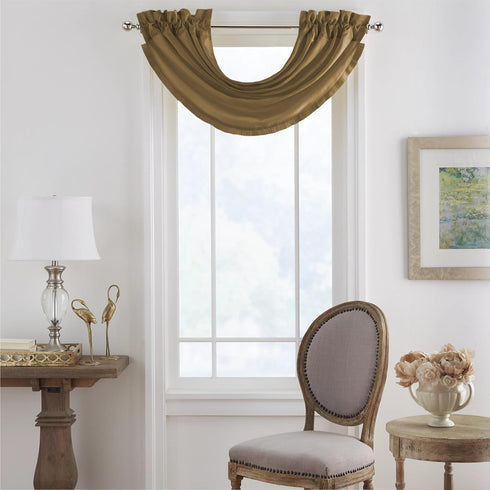 Elrene Home Fashions Versailles Faux-Silk Waterfall Window Valance, 52" x 36", Gold