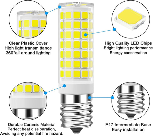 TAIYALOO E17 LED Bulb - Dimmable 7W Microwave Oven Bulb, Daylight White 6000K, 60W Halogen Replacement, 2 Pack