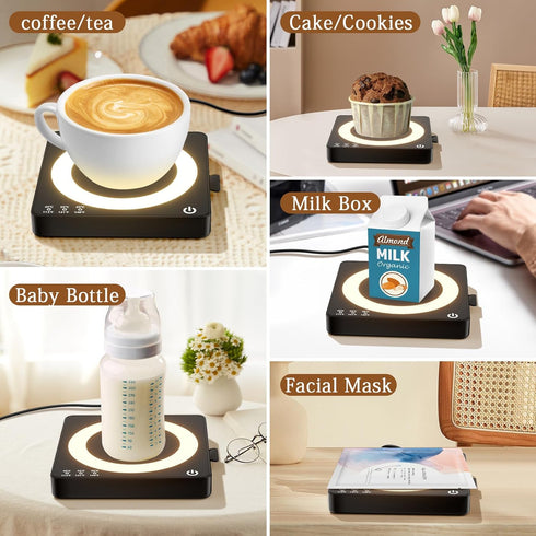 15W 3 Settings 8H Coffee Mug Warmer, Smart Mug Warmer, Wireless Phone Charging, Heat Temperature Controlled, Auto Off