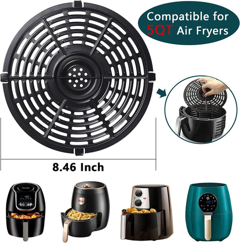 Air Fryer Replacement Grill Pan for Power Dash Chefman 5QT Air Fryers Non-Stick Crisper Plate (8.46in/5QT)
