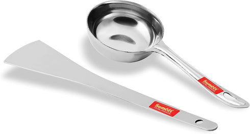 Sumeet Stainless Steel Perfect Dosa Making Spoon/Ladle Set of 2 Pcs (1 Turner, 1 Short Pour Ladle with Flat Base)