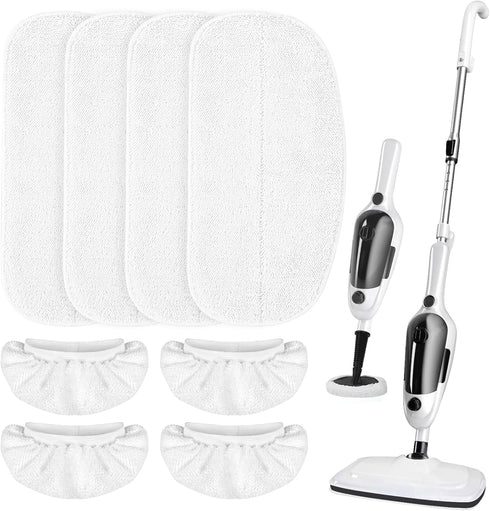 LOVECO 4 Pack Steam Mop Pads + 4 Microfiber Small Cloths Compatible