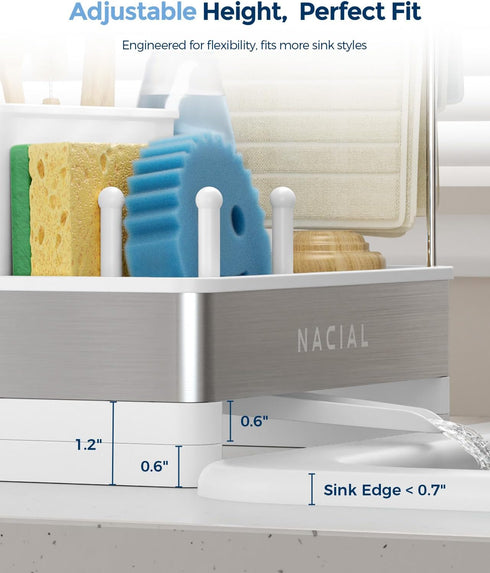 304 Countertop Nacial Sponge Holder for Kitchen Sink, Sink Caddy Organizer with High Brush Holder & Two Towel Racks