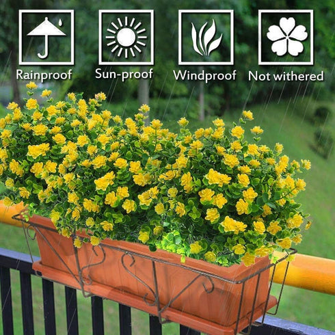 8 Bundles Artificial Flowers, UV Resistant Fake Plastic Plants for Indoor Outdoor Home Kitchen Office Wedding D cor