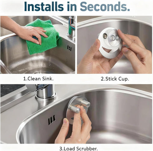 Yoshiky Stainless Steel Smiley Face Dish Sponge Holder, Silver Sink Caddy Organizer Storage with Suction Cup