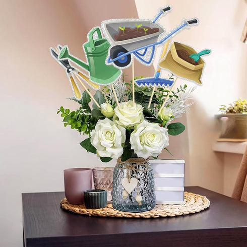 WPCTYQ Summer Supplies.Set 15 Garden Tool Theme Centerpiece Sticks, Birthday Table Toppers,Gardening Tool Birthday
