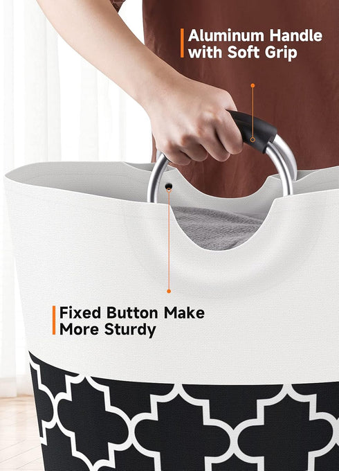 Large Laundry Basket Hamper Bag, Collapsible Tall with Handles, Waterproof Storage for College Dorm, Family (Black) 115L