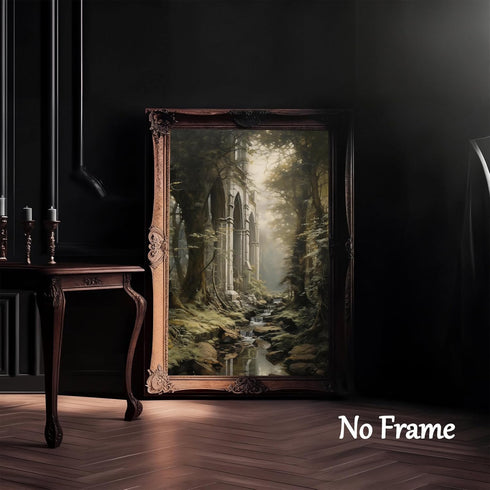 Dark Forest Wall Art Gothic Landscape Poster Dark Academia Paintings Medieval Castle Canvas Vintage Gothic Art Prints Green Art Forest Landscape Pictures Gothic Victorian Artwork 16x24inch No Frame