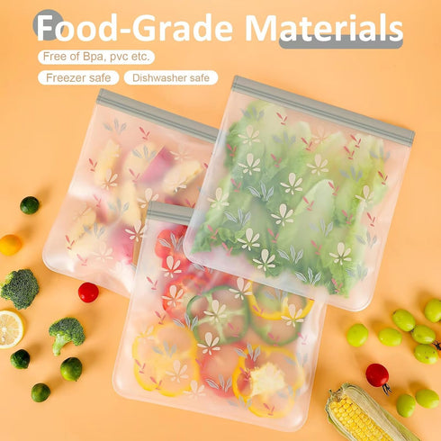 24 Pack Dishwasher Safe Reusable Bags, Silicone Leakproof Freezer Bags for Food Storage and Home Organization