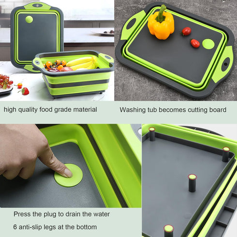 Camping Collapsible Cutting Board, BBQ PrepTub with Lid, Multifunctional Storage Basket for Camping Kitchen