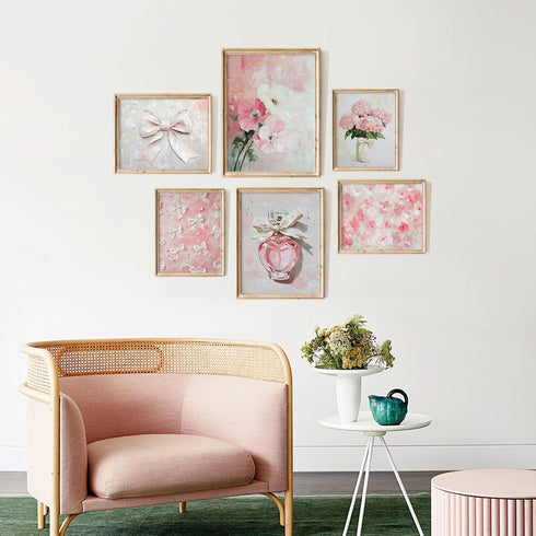 Lwoztra 8x10x6 Inch Pink Nursery Wall Art Floral Bow Canvas Prints Girls Room Wall Decor Pink Flower Pictures Coquette
