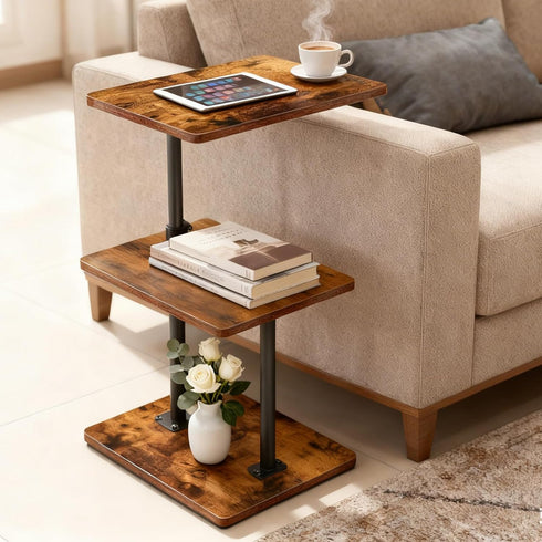 LAIDUOLEOE Swivel Side Table for Couch, 3 Tier Small End Table Adjustable Height