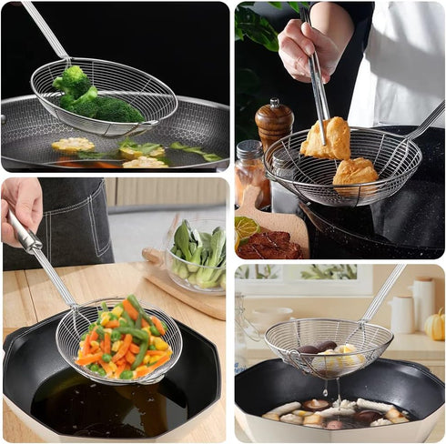 Premium Steel Spider Strainer Skimmer Ladle, 5.4Inch Diameter, 15.4Inch Total Length for Kitchen Cooking