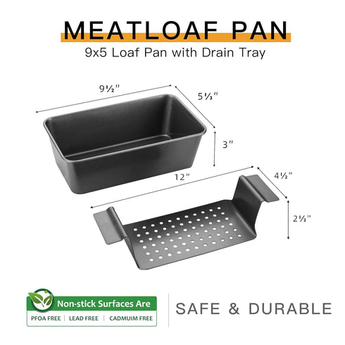 HONGBAKE 9 x 5 Inches Meatloaf Pan with Drain Tray, Nonstick Insert for Baking, Grey Meat Loaf