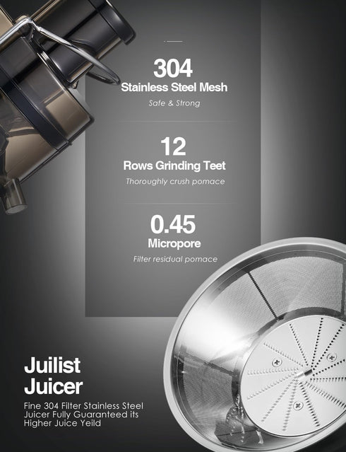 Juilist Juicer Machines, 3" Wide Mouth Juicer Extractor for Vegetable and Fruit, 400W Motor, Easy to Clean, Black